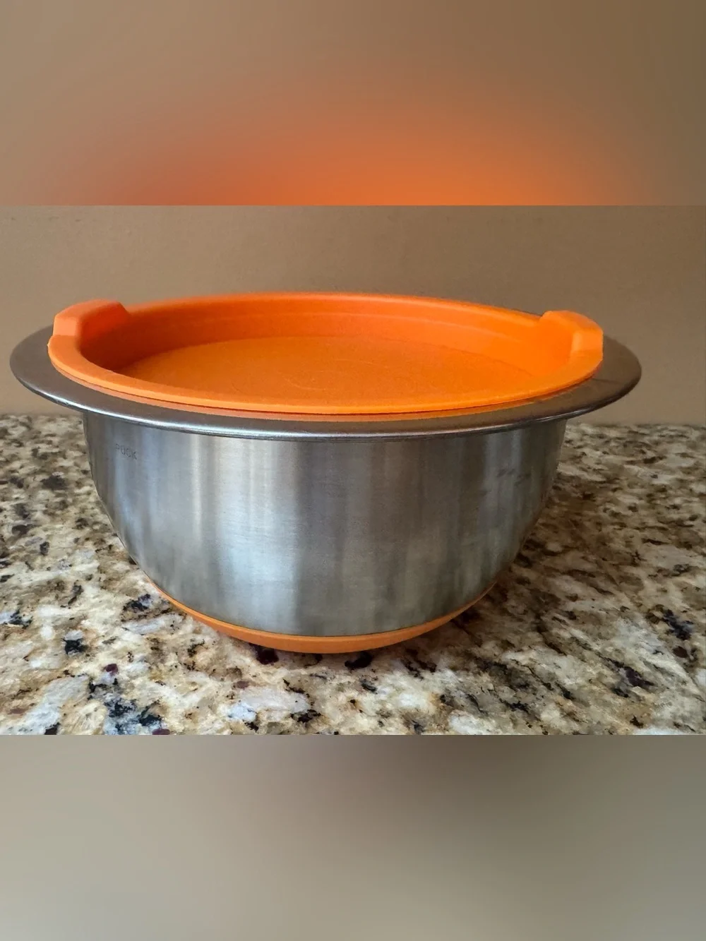 Wolfgang Puck: Orange-Accented Stainless Steel Mixing Bowl 1QT with silicone Lid